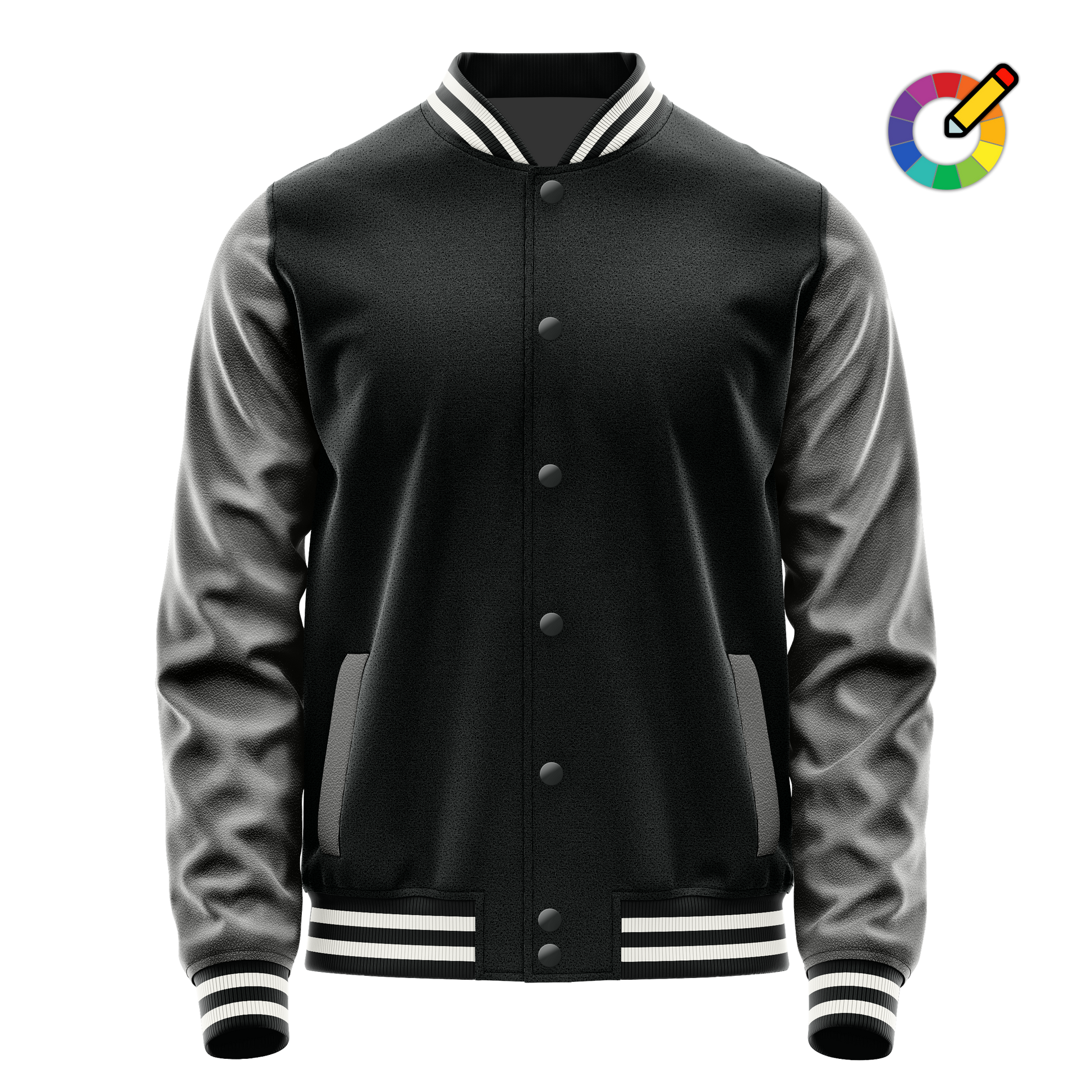Black & Dark Grey Leather Varsity Jacket JG17201718