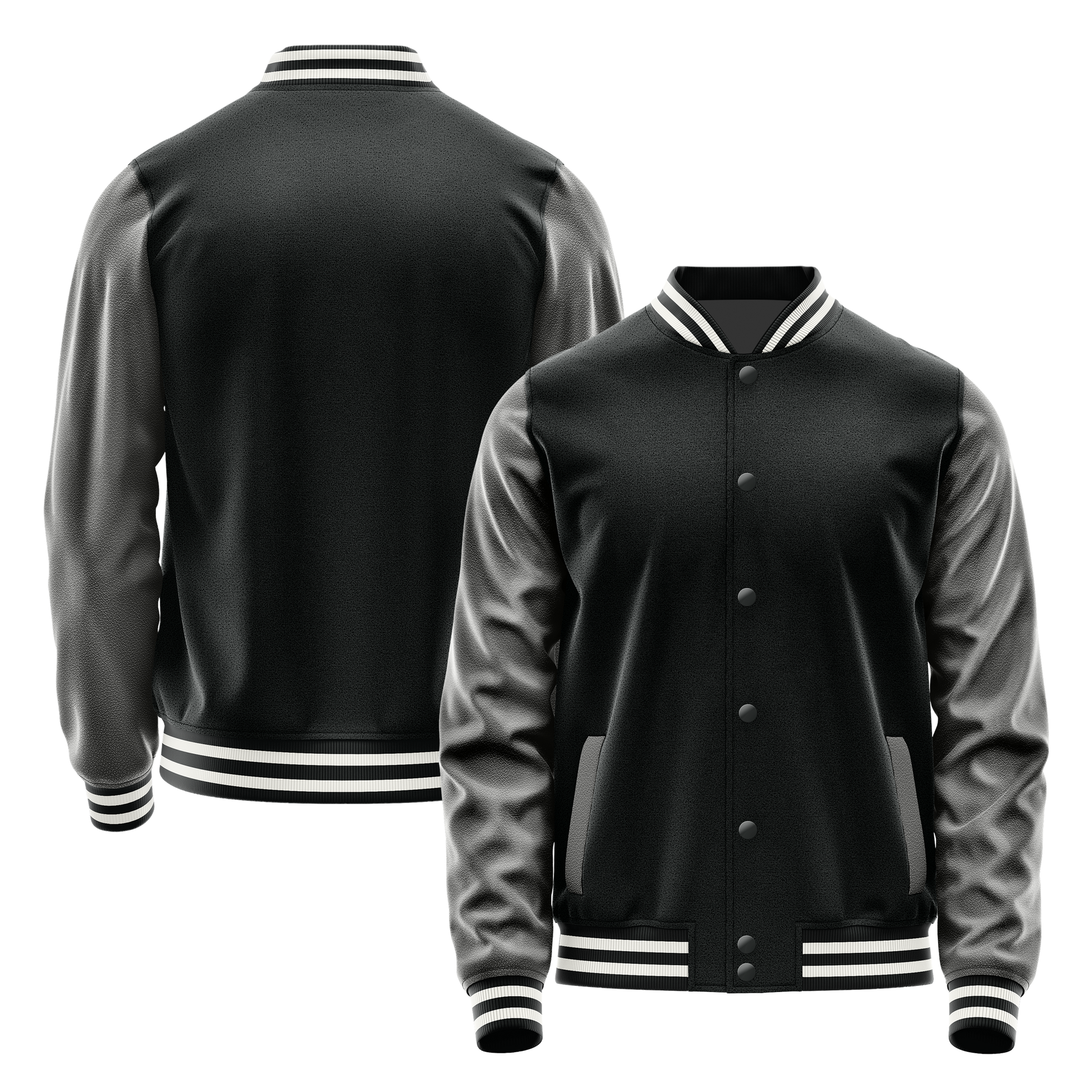 Black & Dark Grey Leather Varsity Jacket JG17201718
