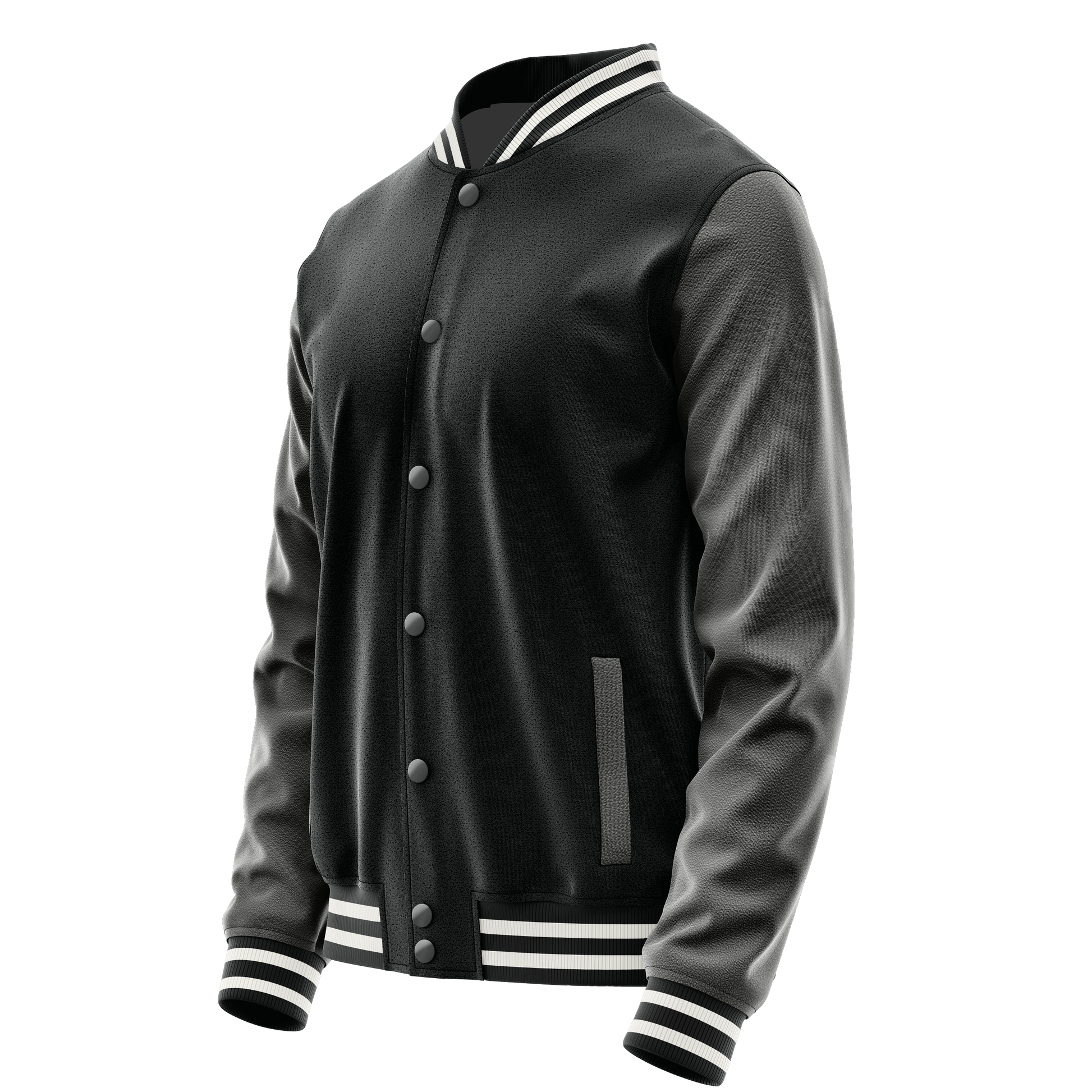 Black & Dark Grey Leather Varsity Jacket JG17201718