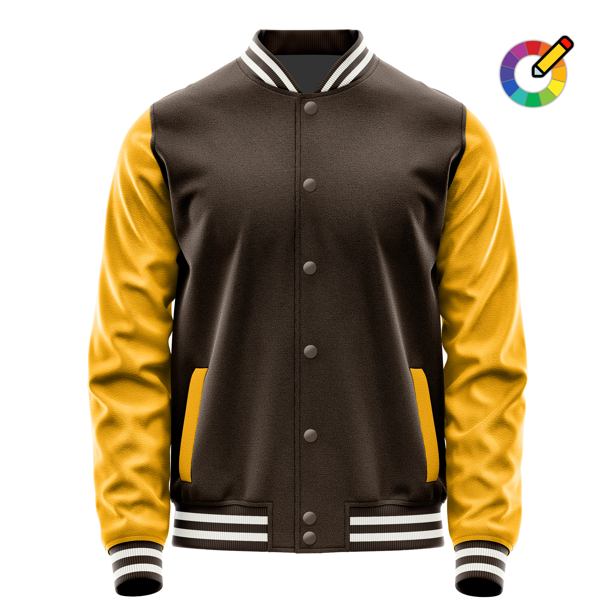 Brown & Yellow Leather Varsity Jacket JG01190118