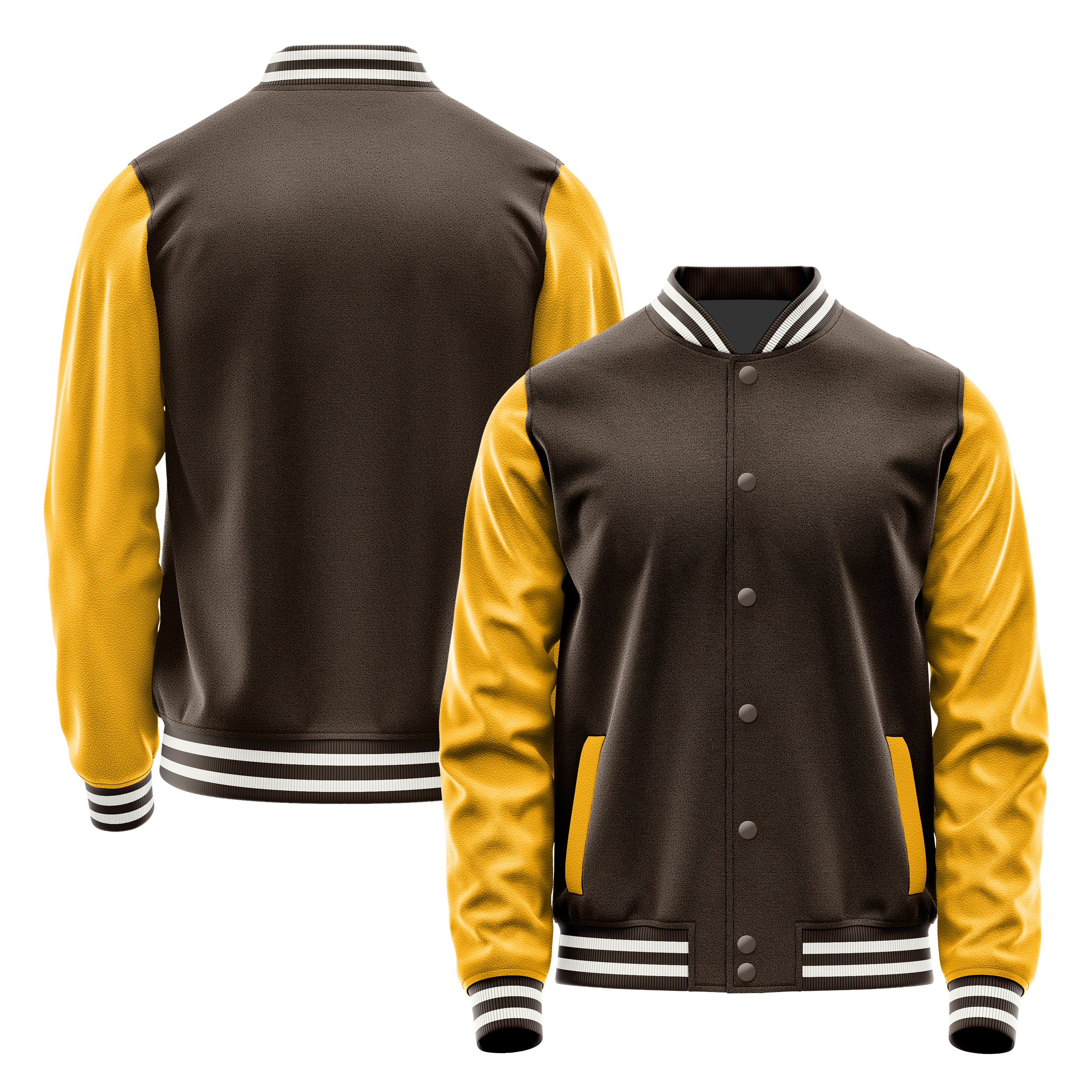 Brown & Yellow Leather Varsity Jacket JG01190118