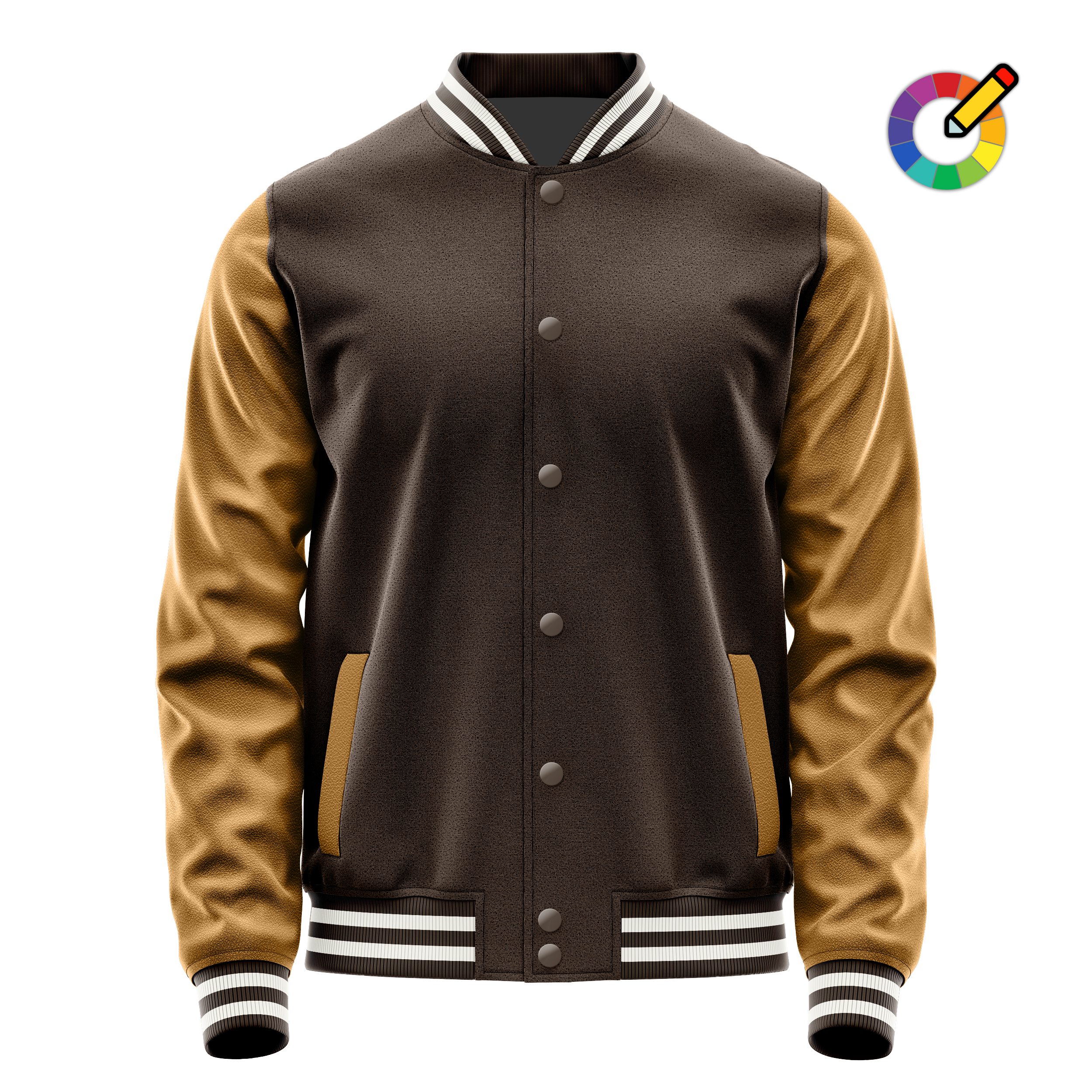 Brown & Khaki Leather Varsity Jacket JG01220118