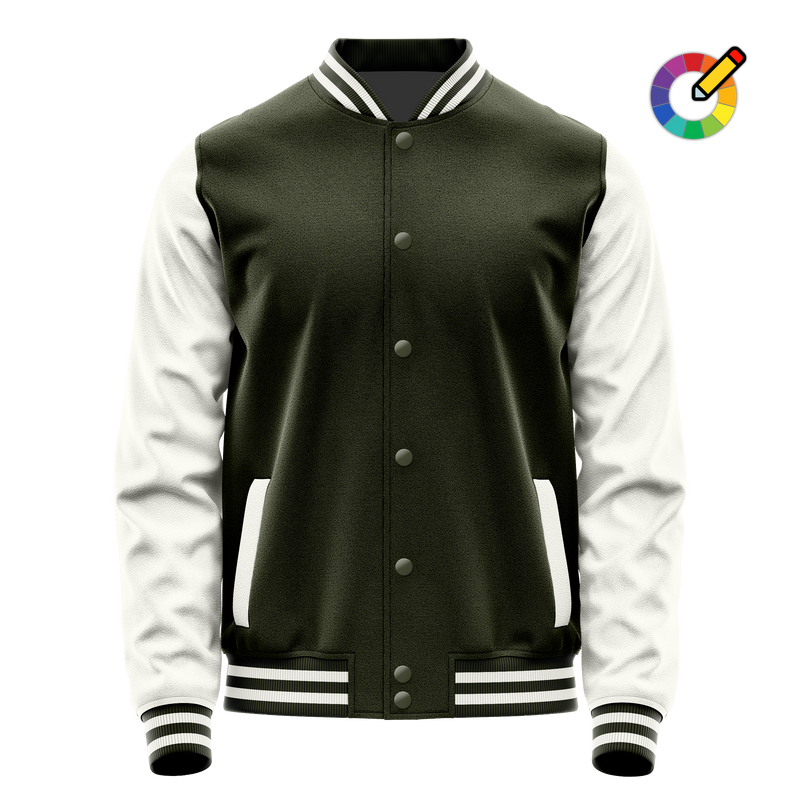 Olive & White Leather Varsity Jacket JG02180218