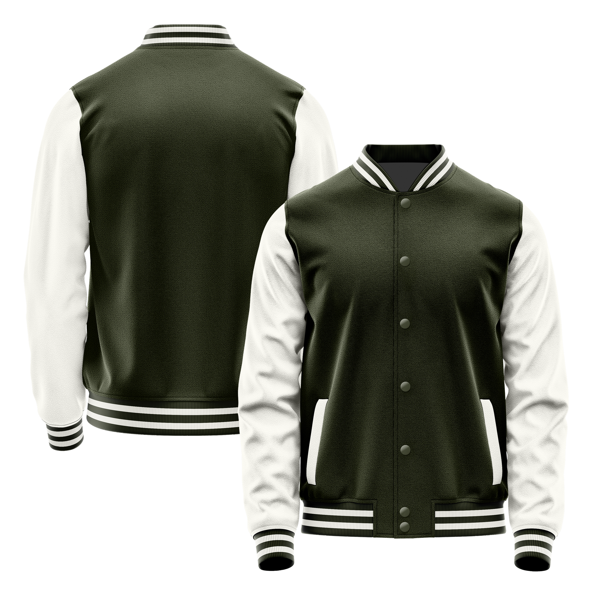 Olive & White Leather Varsity Jacket JG02180218