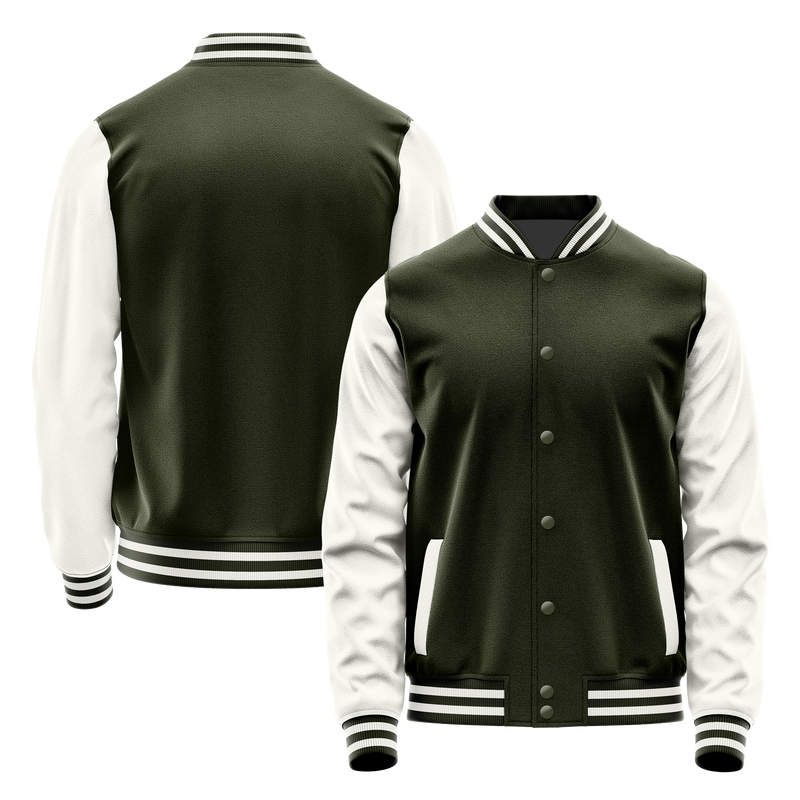 Olive & White Leather Varsity Jacket JG02180218