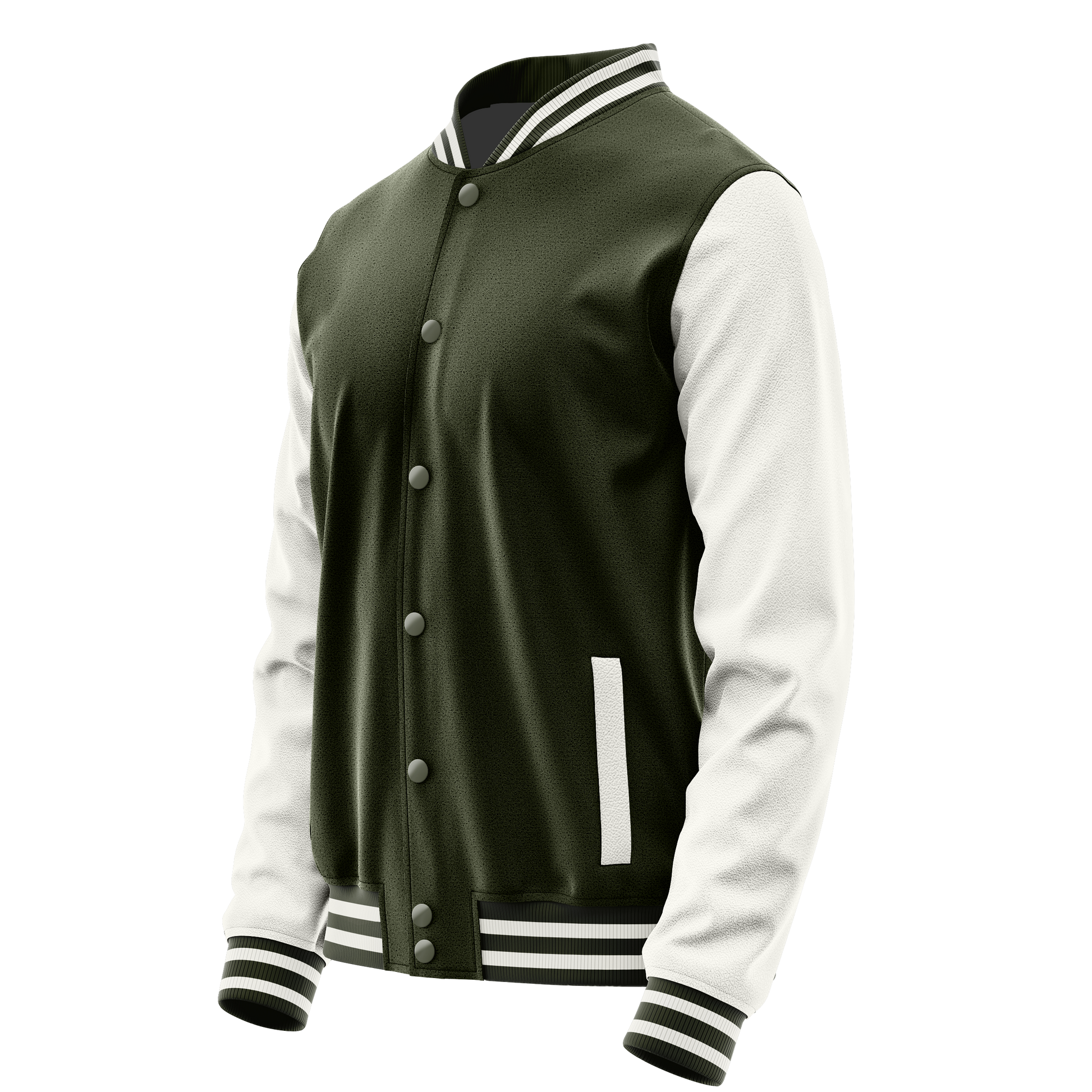 Olive & White Leather Varsity Jacket JG02180218