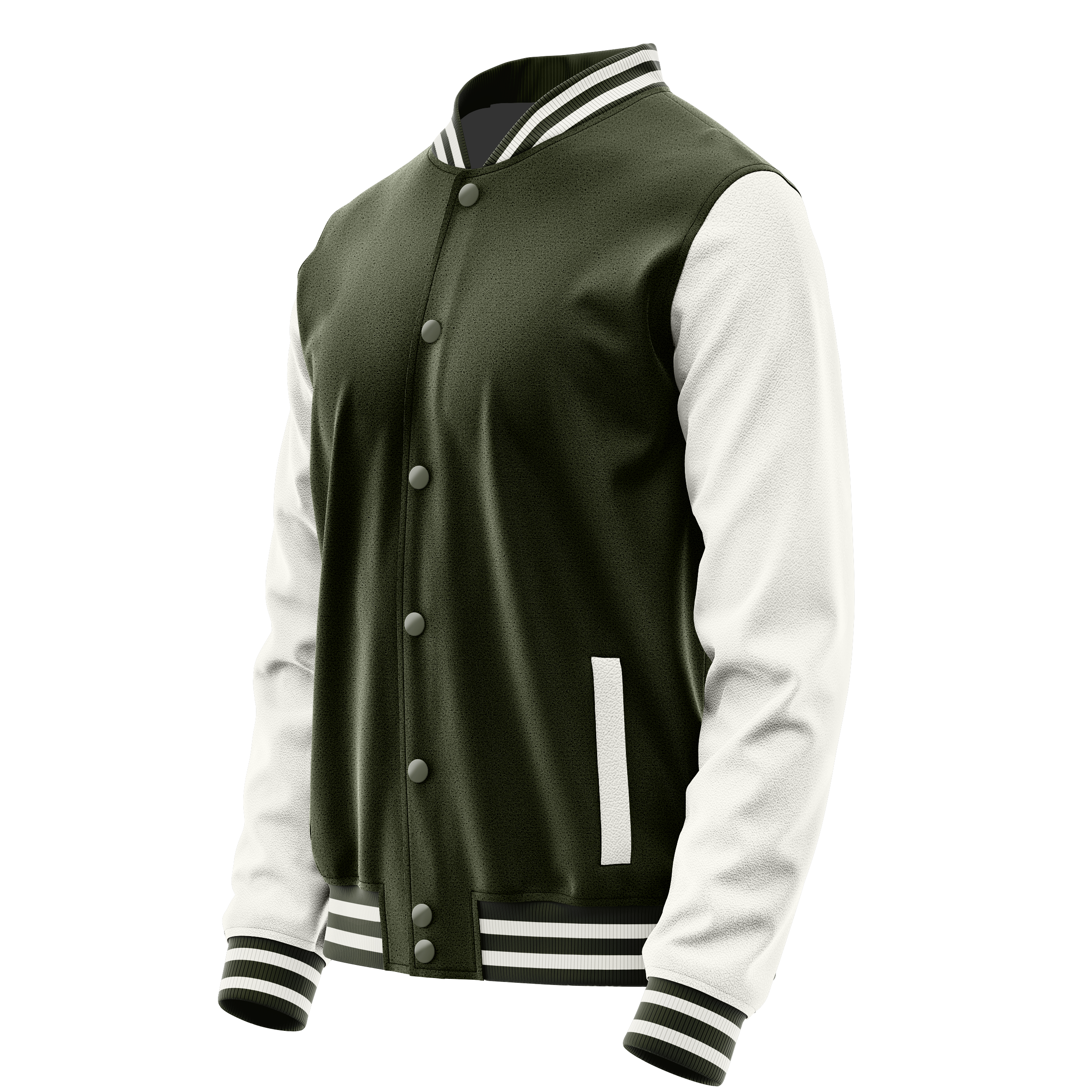 Olive & White Leather Varsity Jacket JG02180218