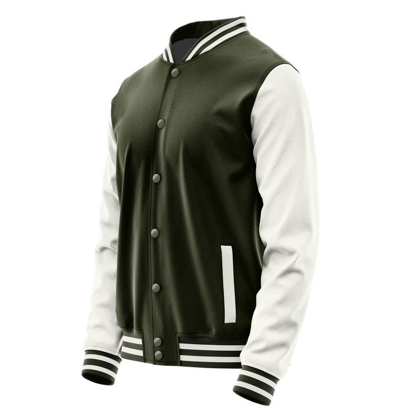 Olive & White Leather Varsity Jacket JG02180218