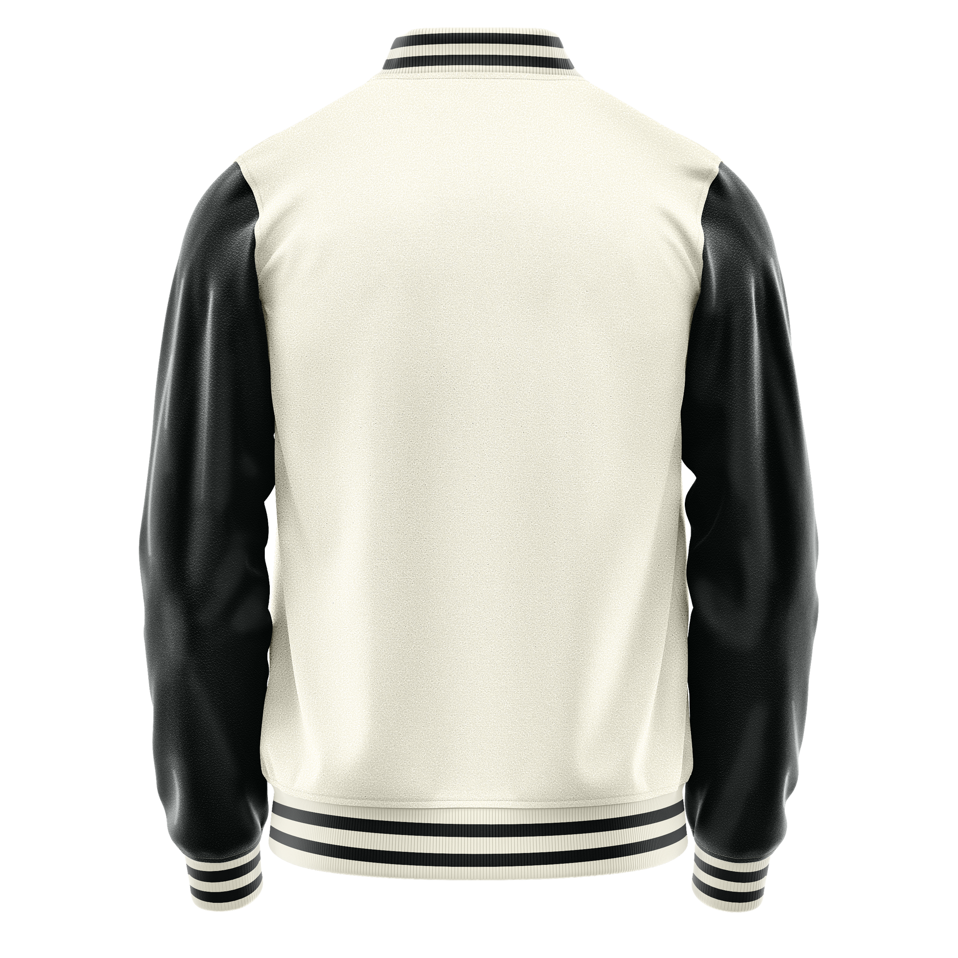 Cream & Black Leather Varsity Jacket JG03170317