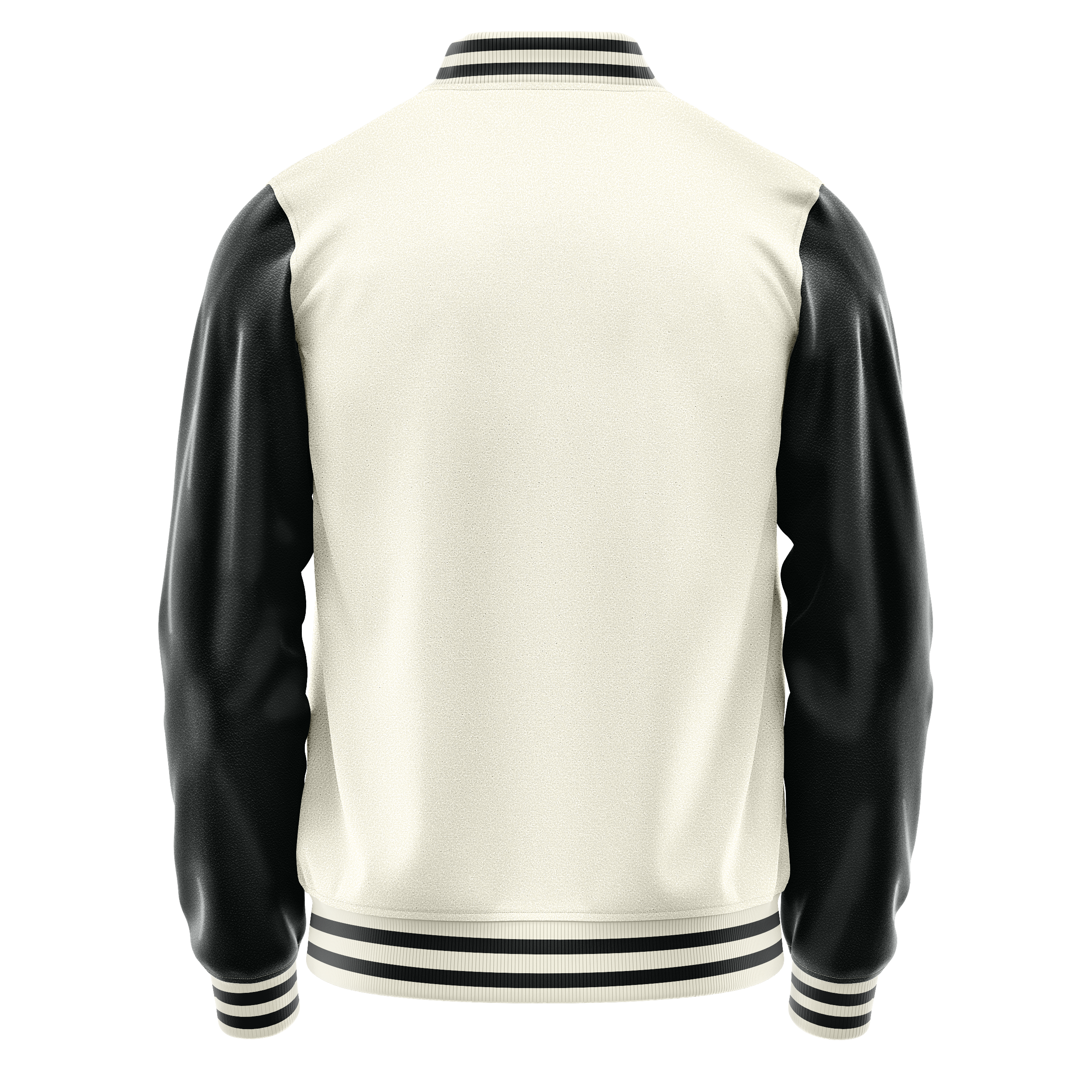 Cream & Black Leather Varsity Jacket JG03170317