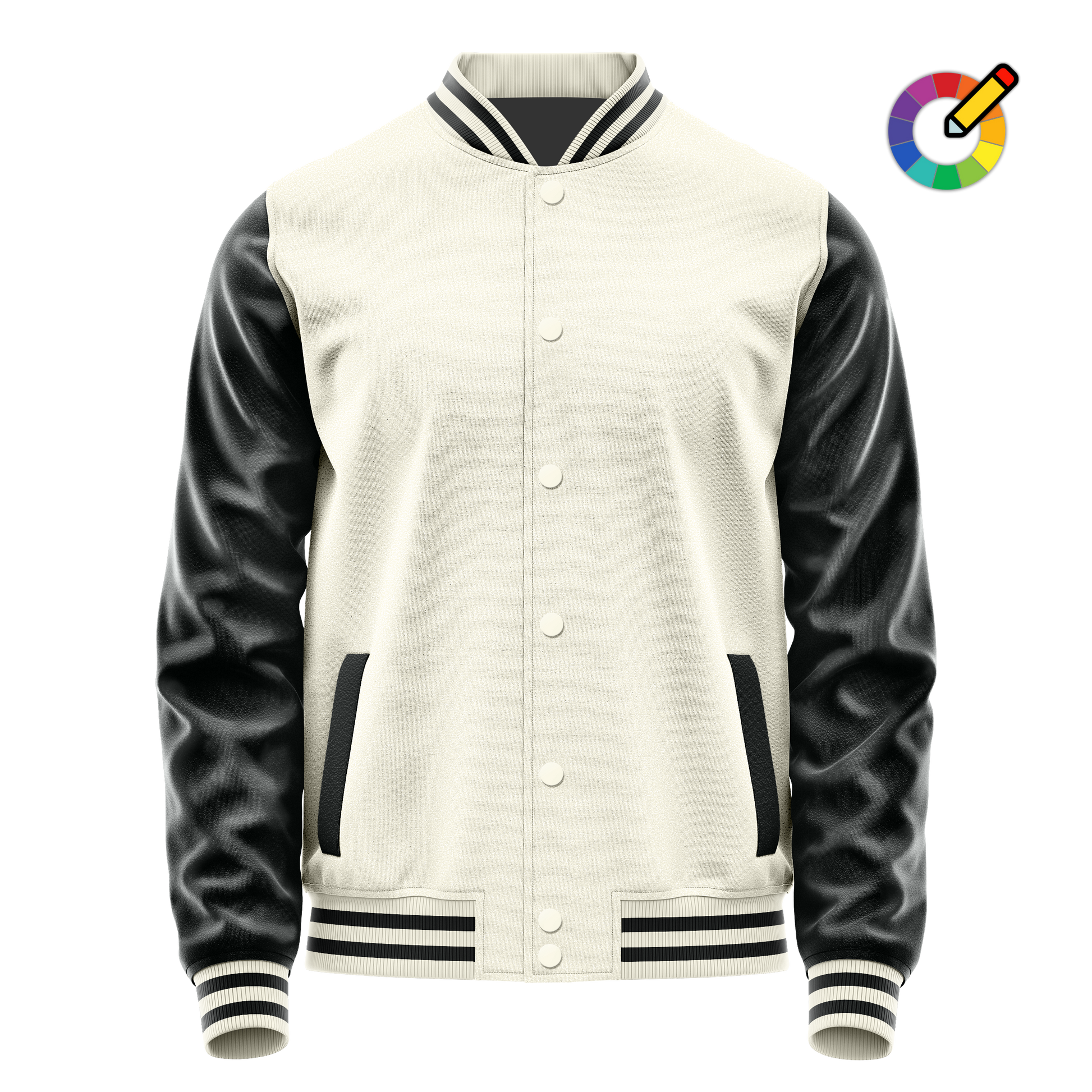 Cream & Black Leather Varsity Jacket JG03170317