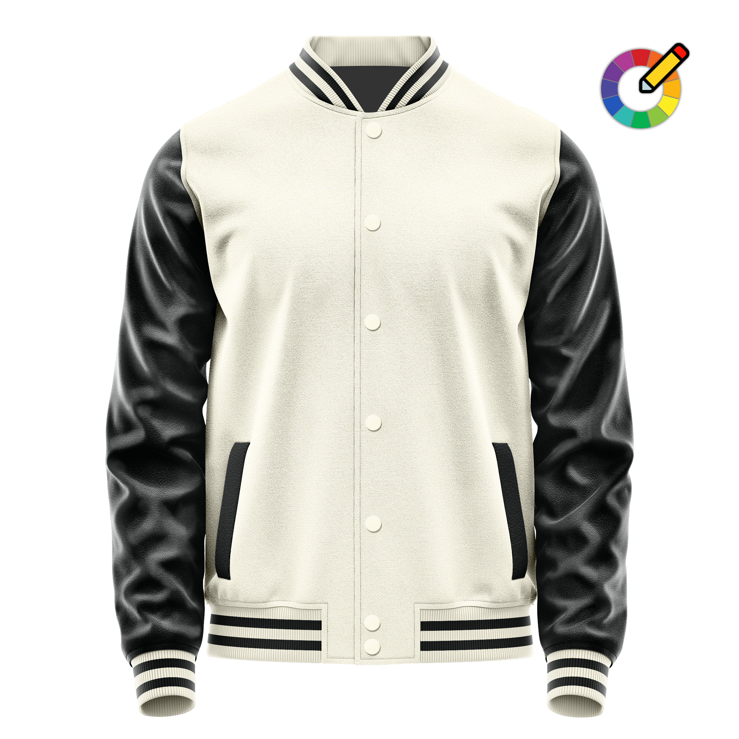 Cream & Black Leather Varsity Jacket JG03170317