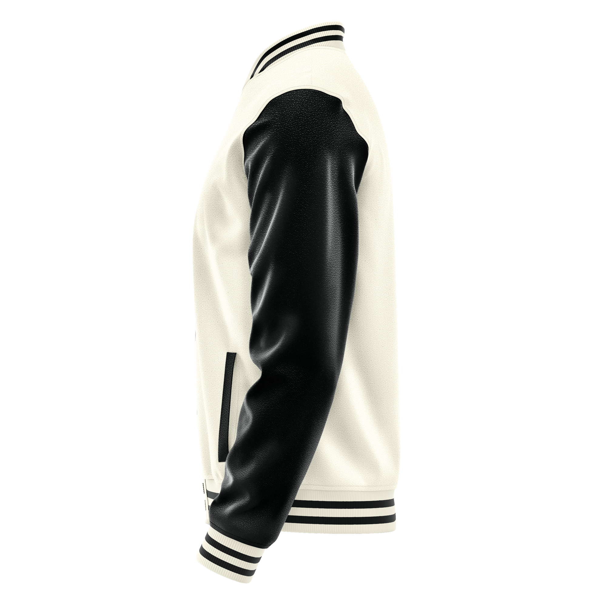 Cream & Black Leather Varsity Jacket JG03170317