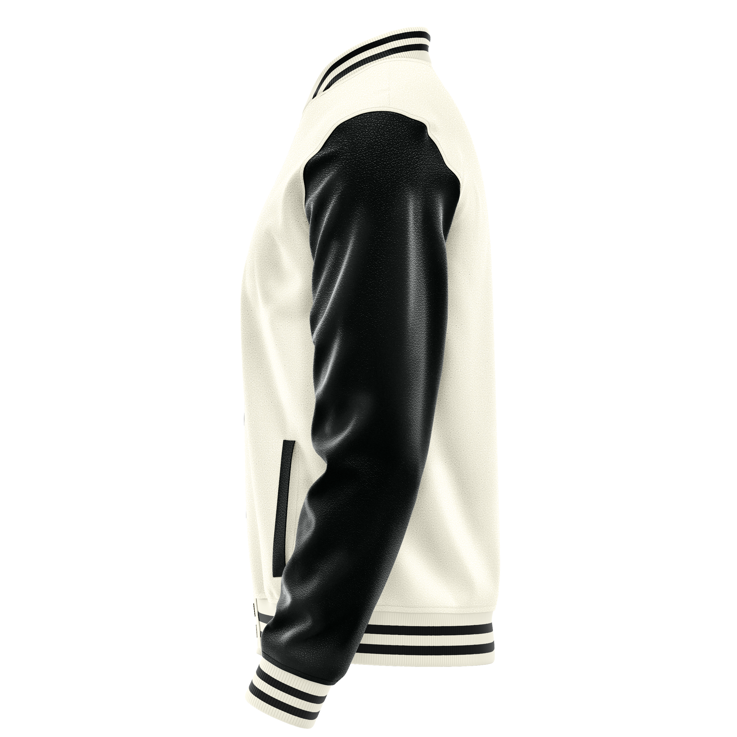 Cream & Black Leather Varsity Jacket JG03170317