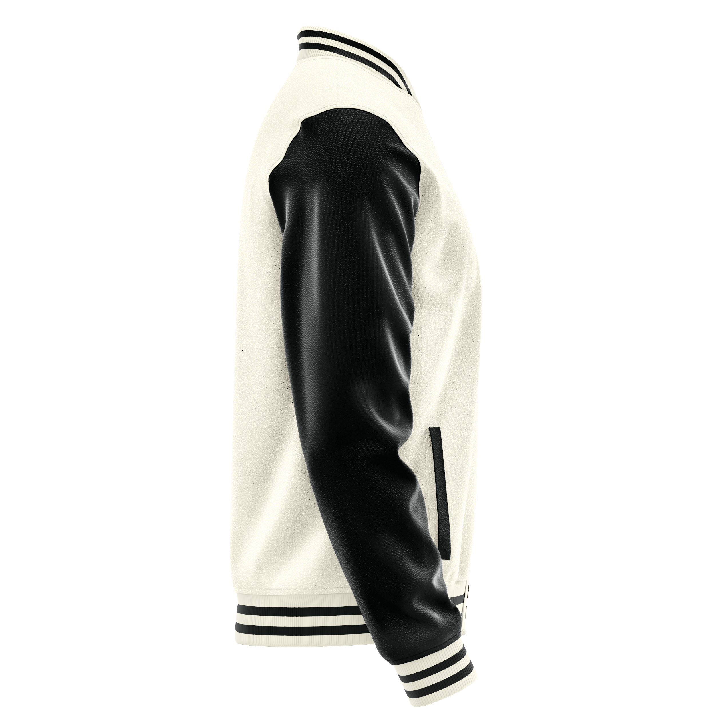 Cream & Black Leather Varsity Jacket JG03170317