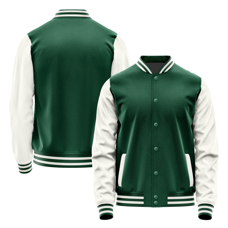 Green & White Leather Varsity Jacket JG05180518