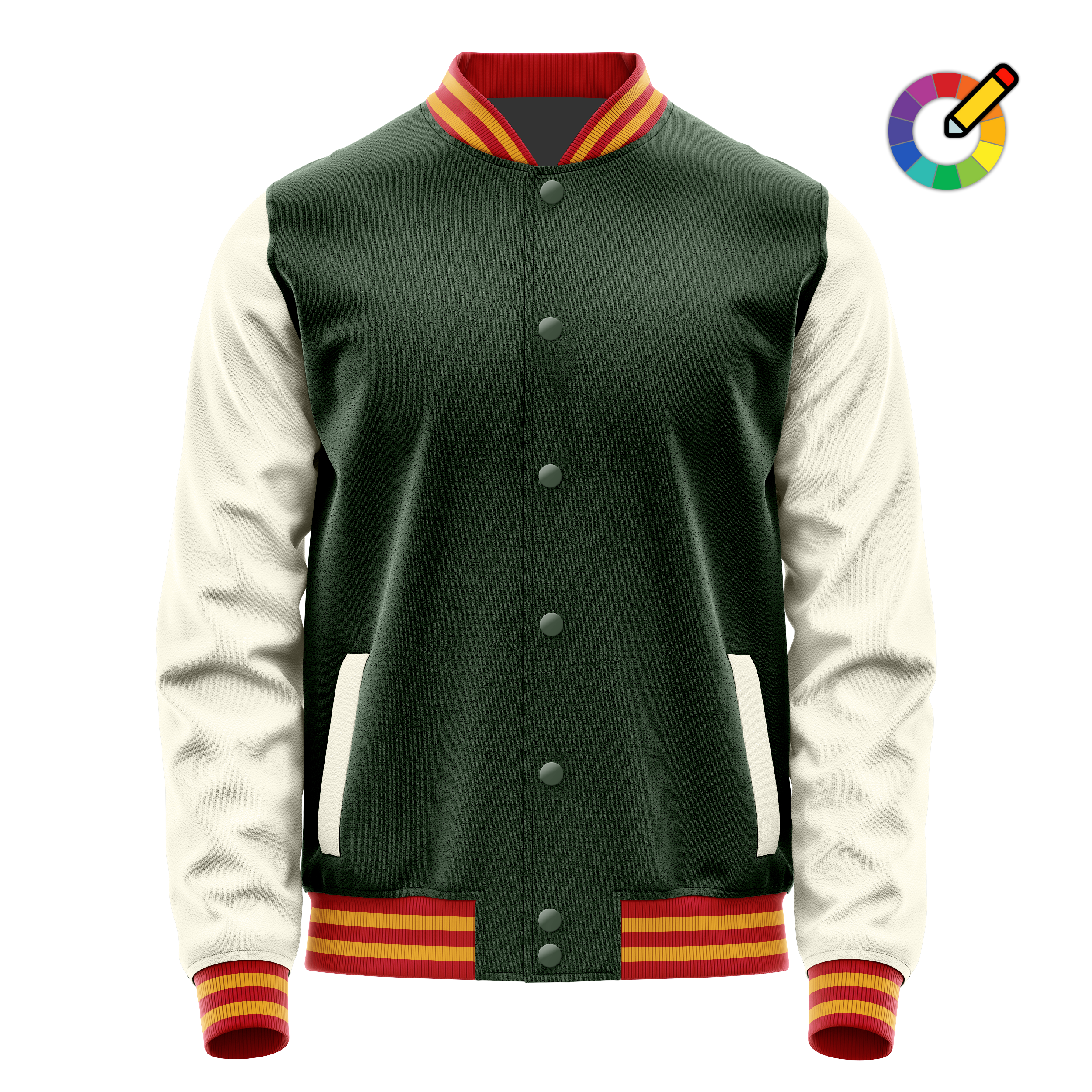 Dark Green & Cream Leather Varsity Jacket JG06031419