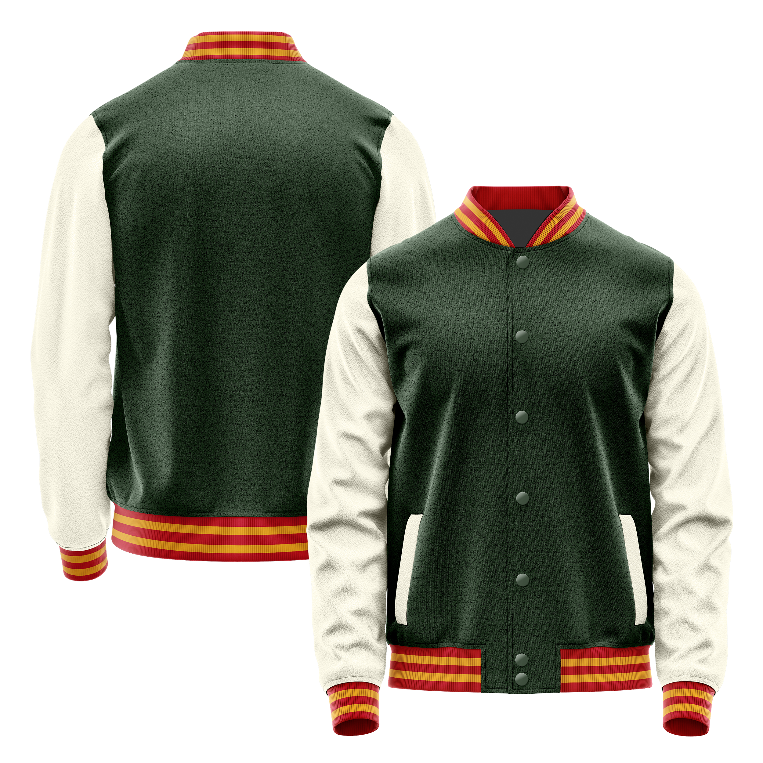 Dark Green & Cream Leather Varsity Jacket JG06031419