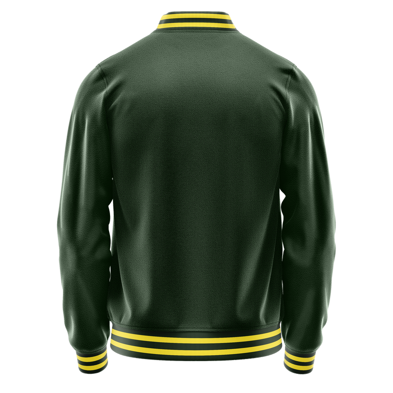 Dark Green & Dark Green Leather Varsity Jacket JG06060626