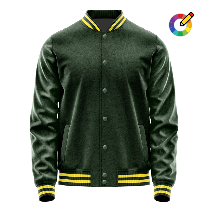 Dark Green & Dark Green Leather Varsity Jacket JG06060626