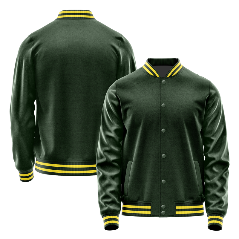 Dark Green & Dark Green Leather Varsity Jacket JG06060626