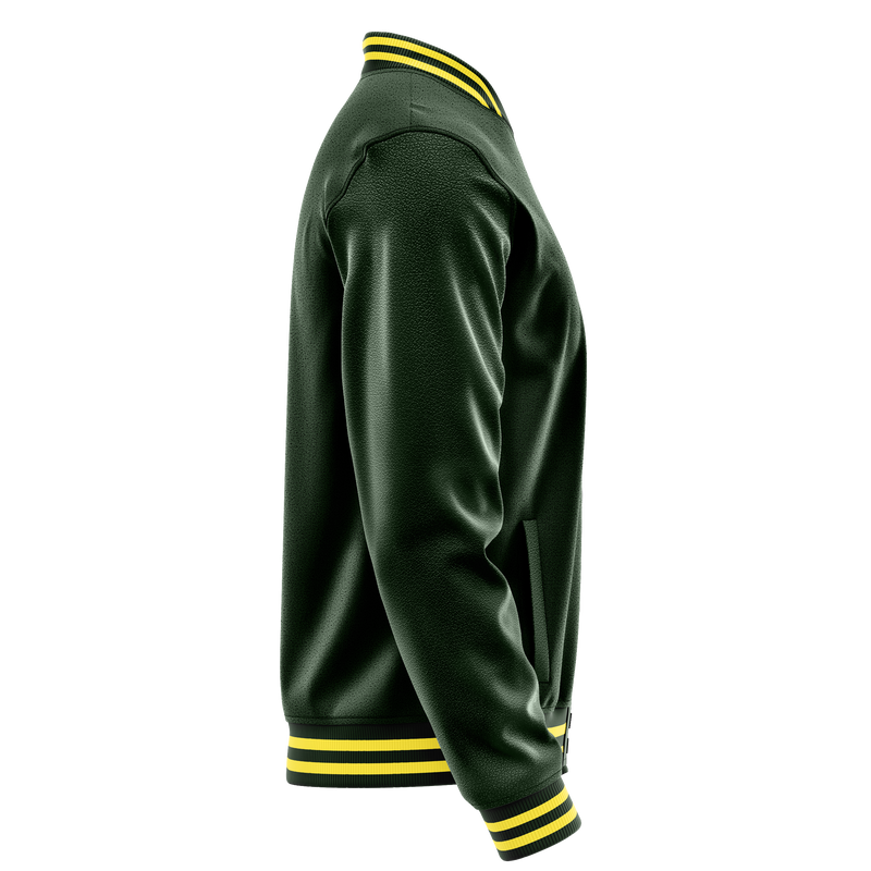 Dark Green & Dark Green Leather Varsity Jacket JG06060626