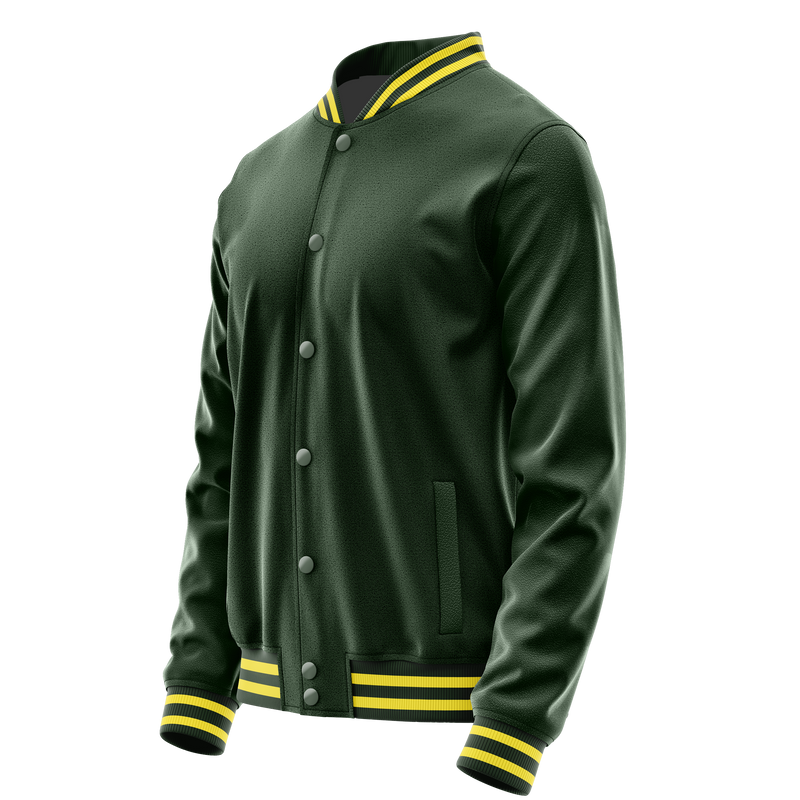 Dark Green & Dark Green Leather Varsity Jacket JG06060626