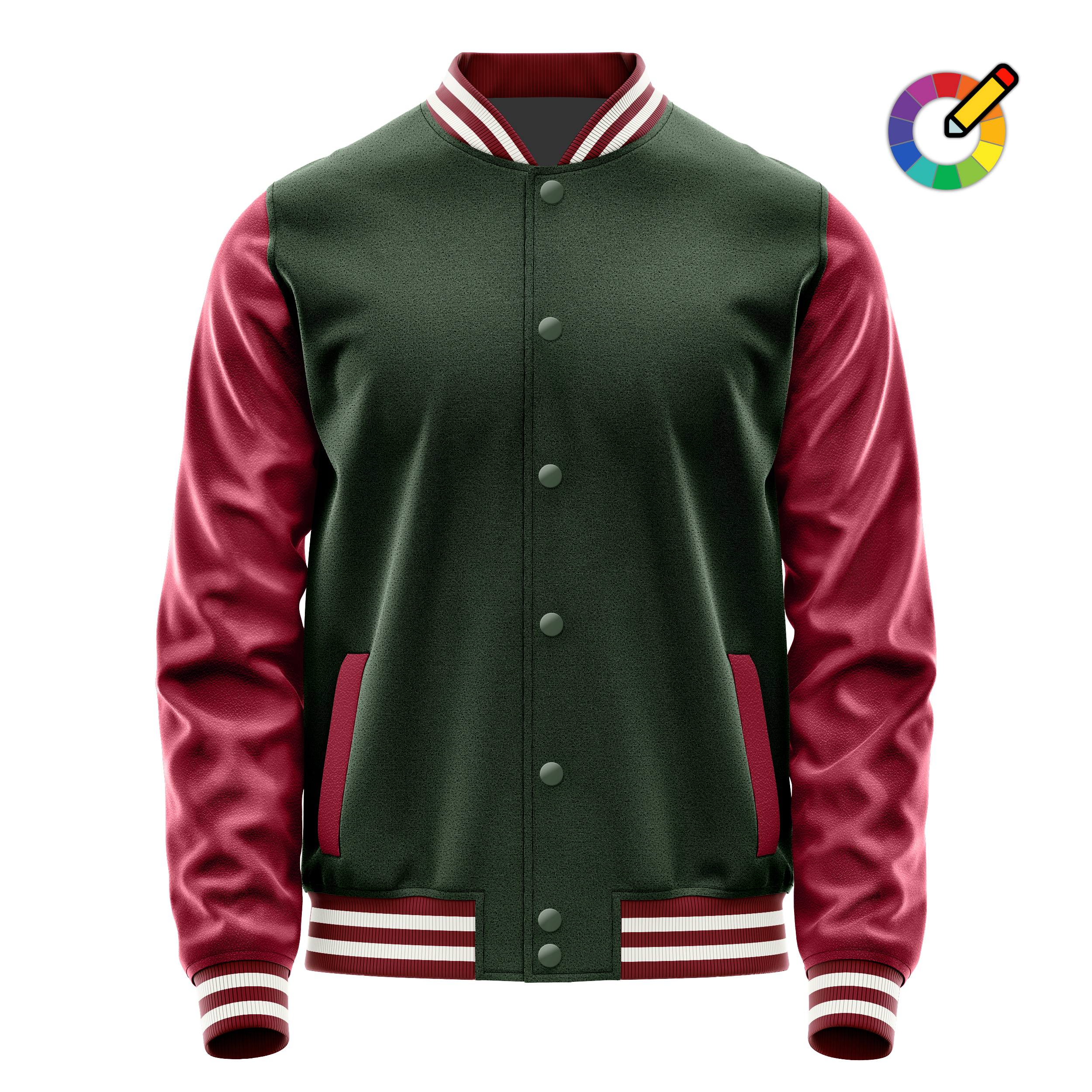 Dark Green & Crimson Red Leather Varsity Jacket JG06151518