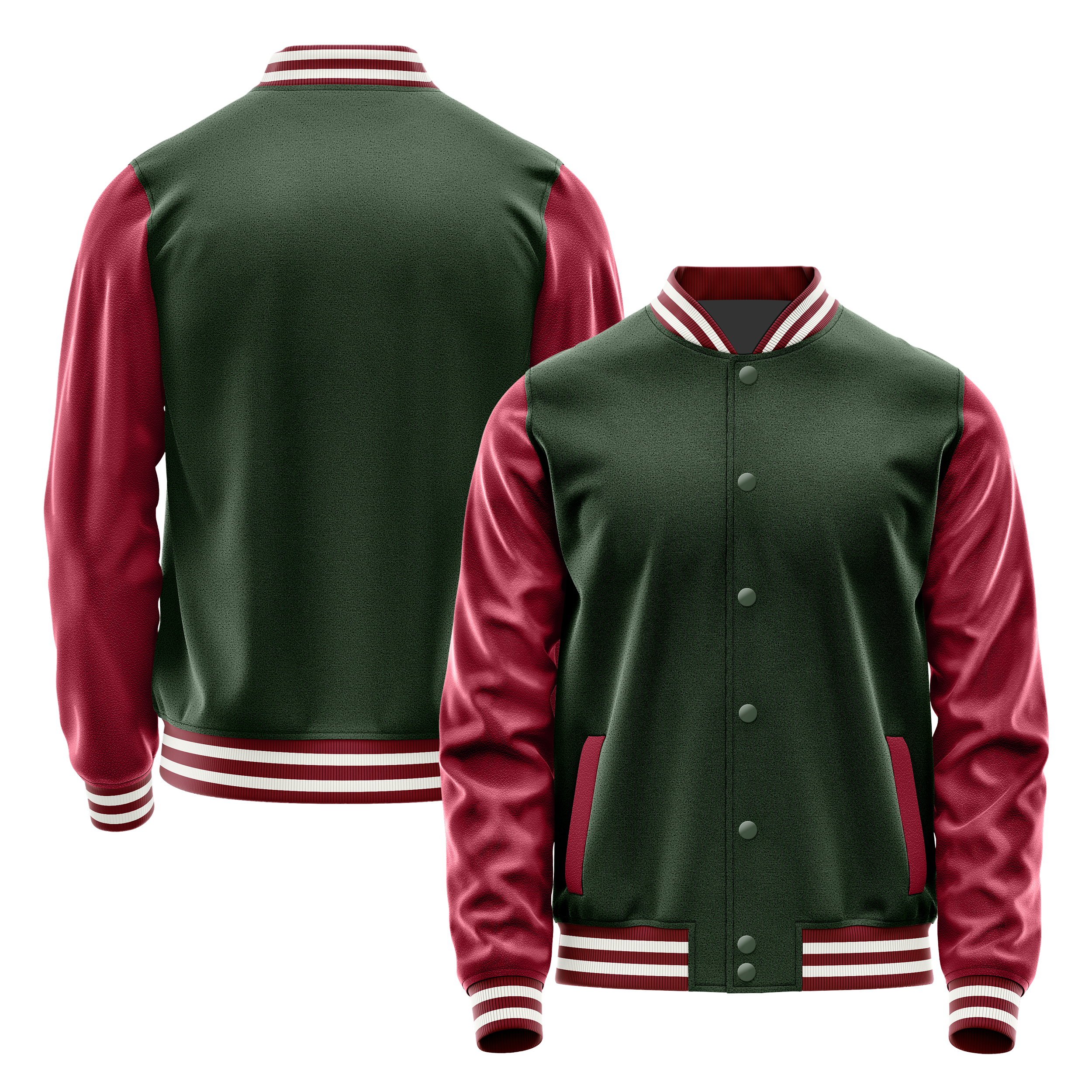 Dark Green & Crimson Red Leather Varsity Jacket JG06151518