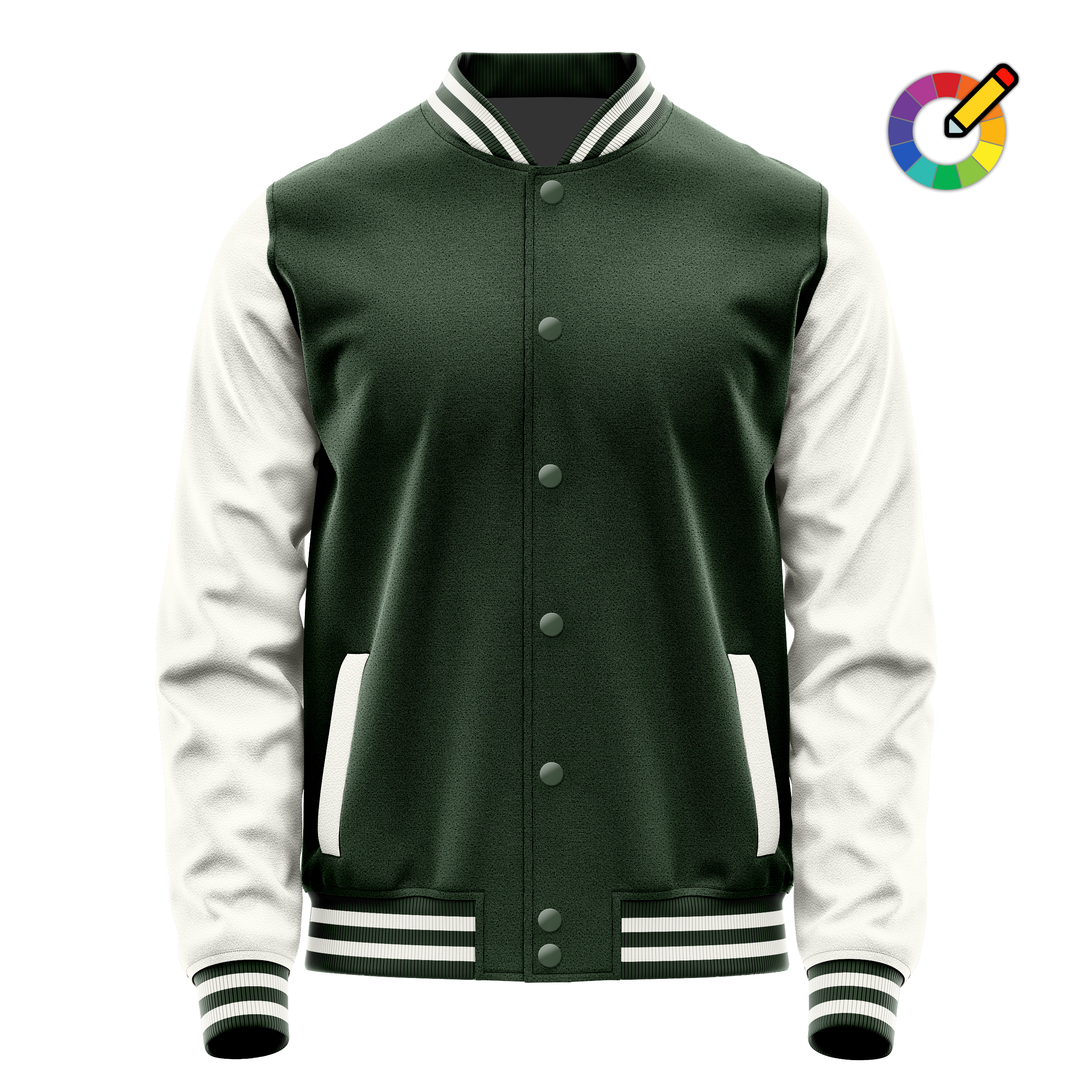 Dark Green & White Leather Varsity Jacket JG06180618