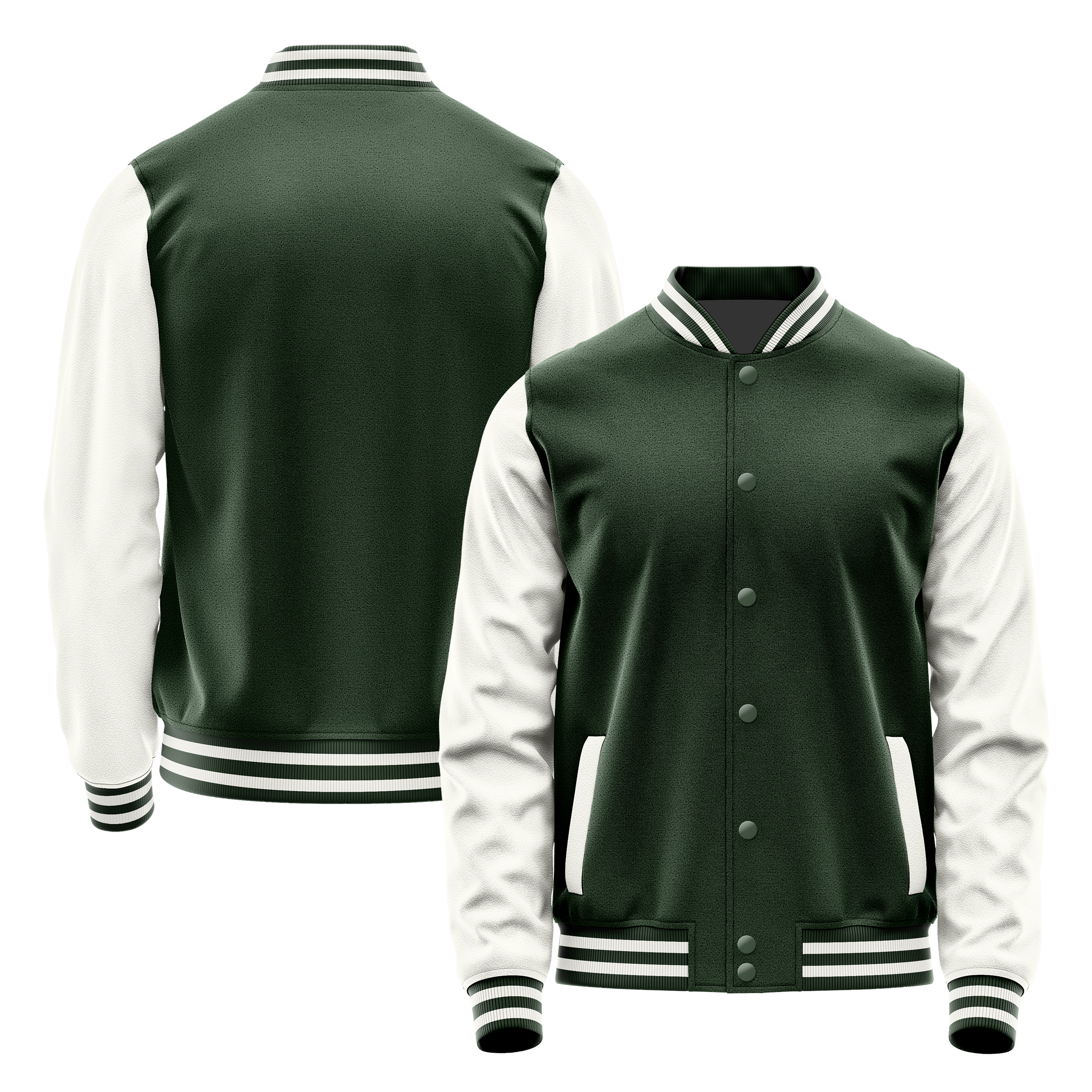 Dark Green & White Leather Varsity Jacket JG06180618