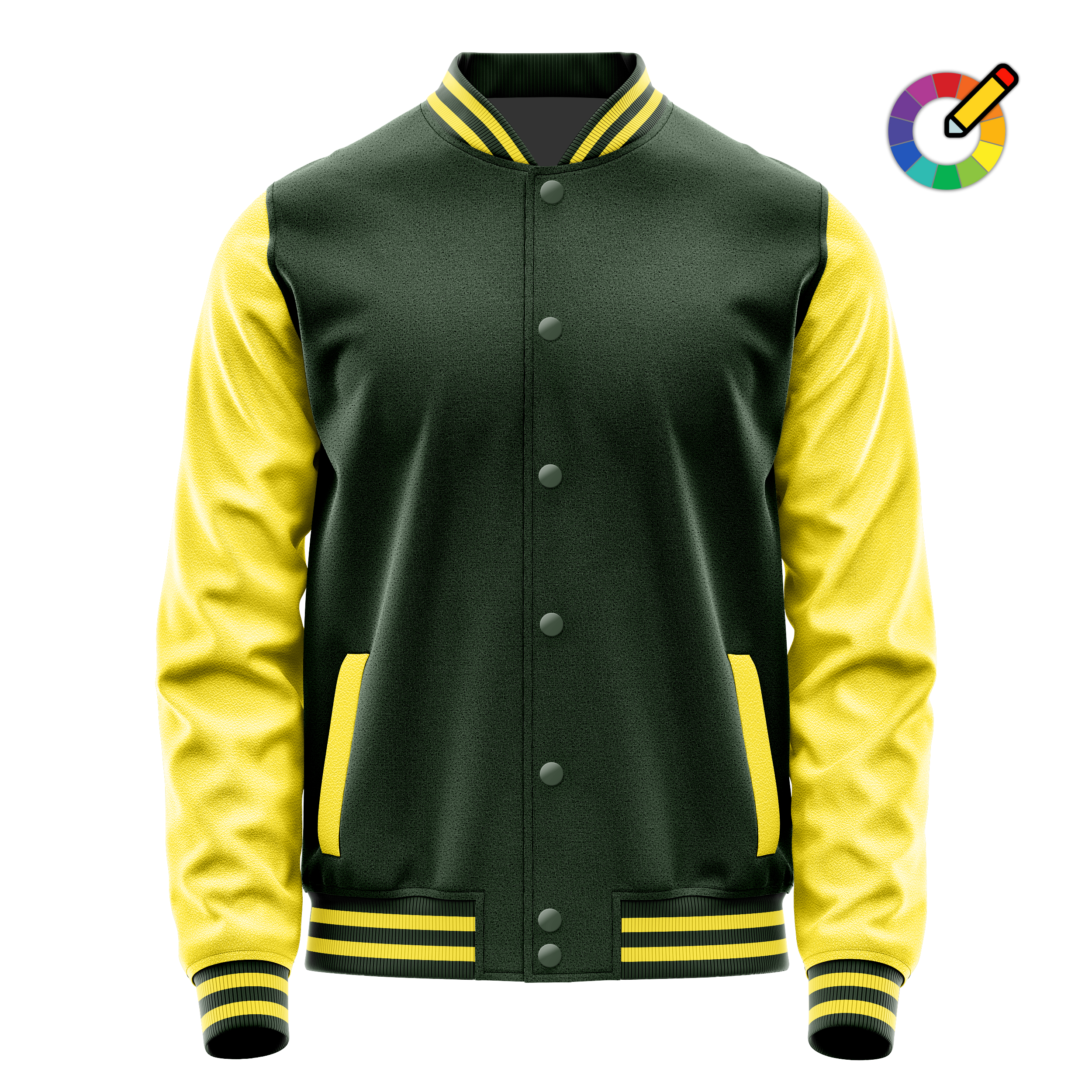 Dark Green & Light Yellow Leather Varsity Jacket JG06260626