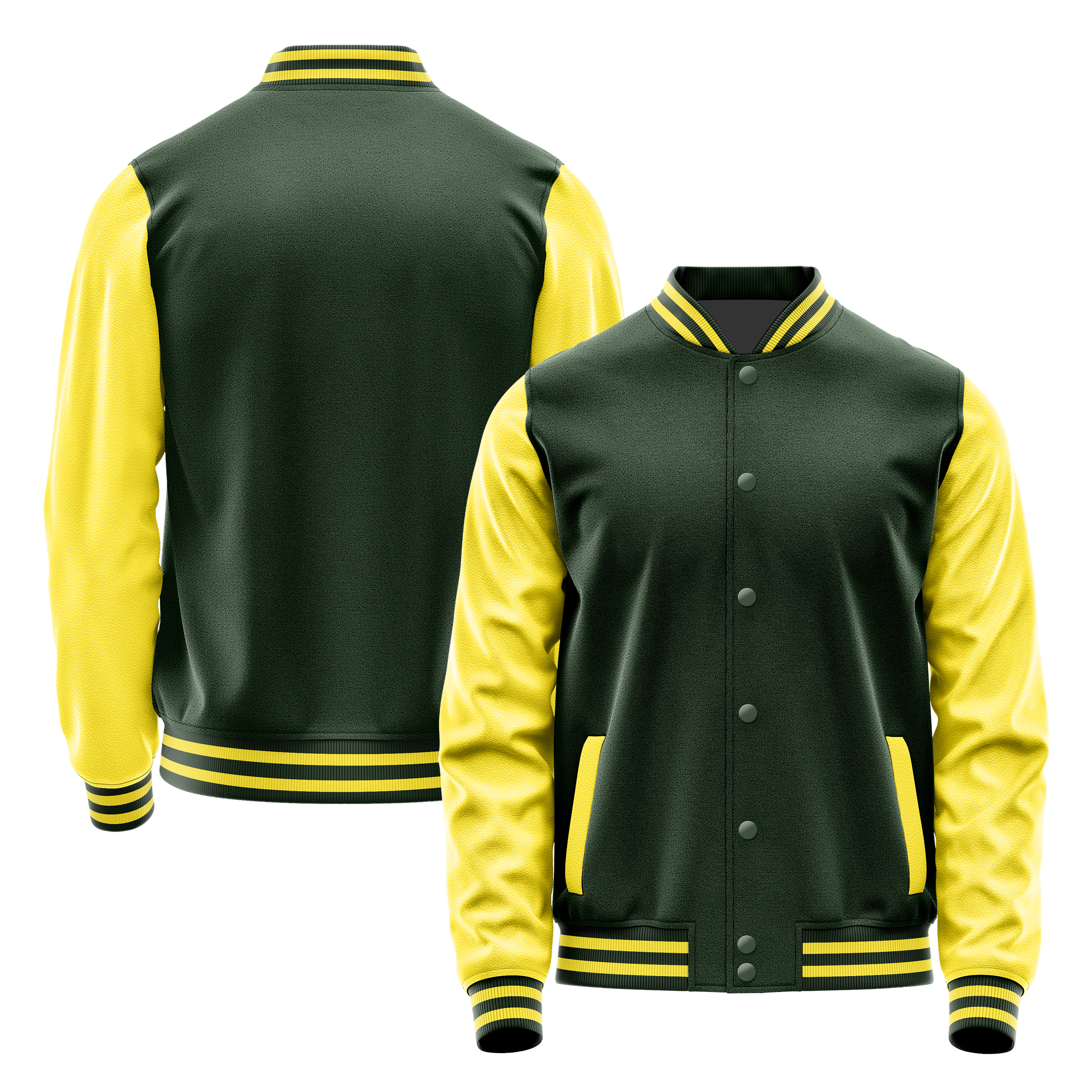 Dark Green & Light Yellow Leather Varsity Jacket JG06260626