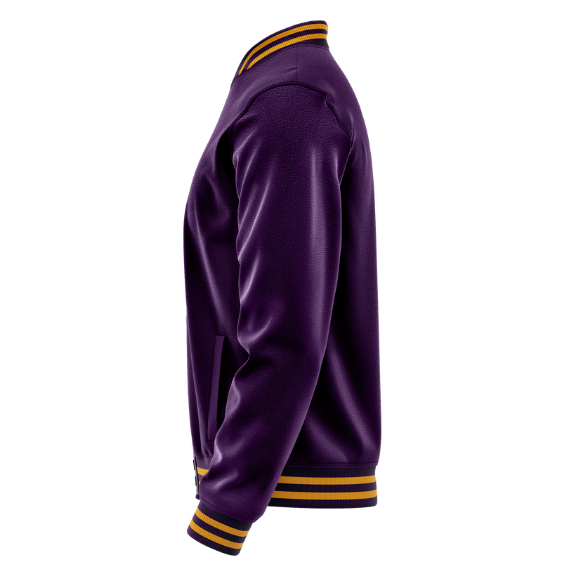 Purple & Purple Leather Varsity Jacket JG07070719