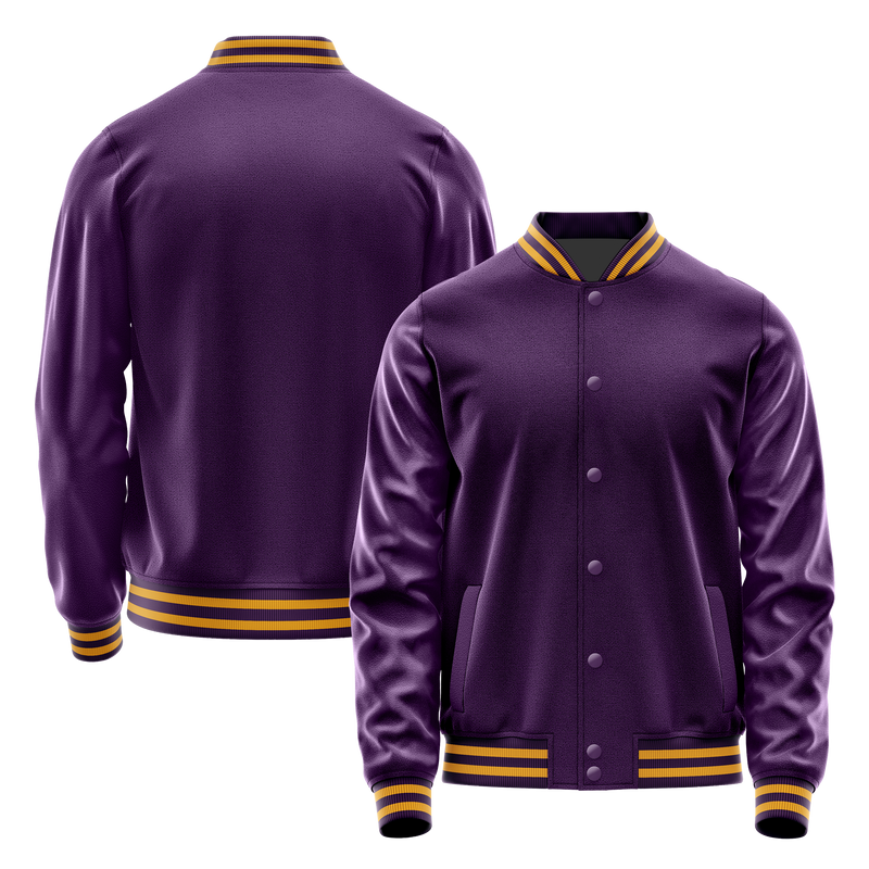 Purple & Purple Leather Varsity Jacket JG07070719