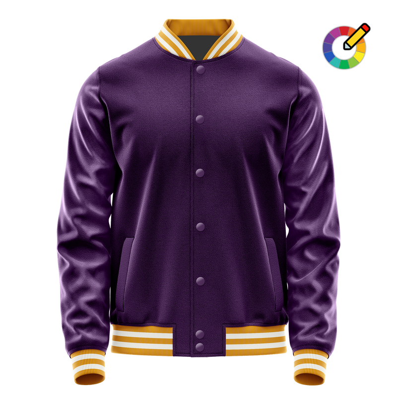 Purple & Purple Leather Varsity Jacket JG07071918