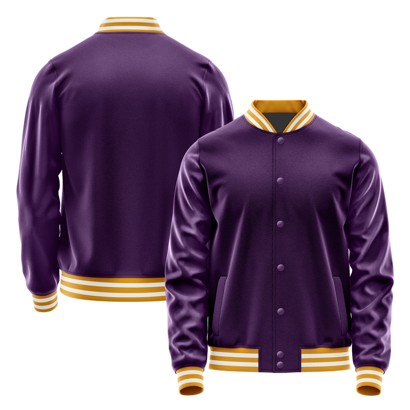 Purple & Purple Leather Varsity Jacket JG07071918