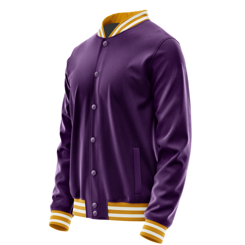 Purple & Purple Leather Varsity Jacket JG07071918