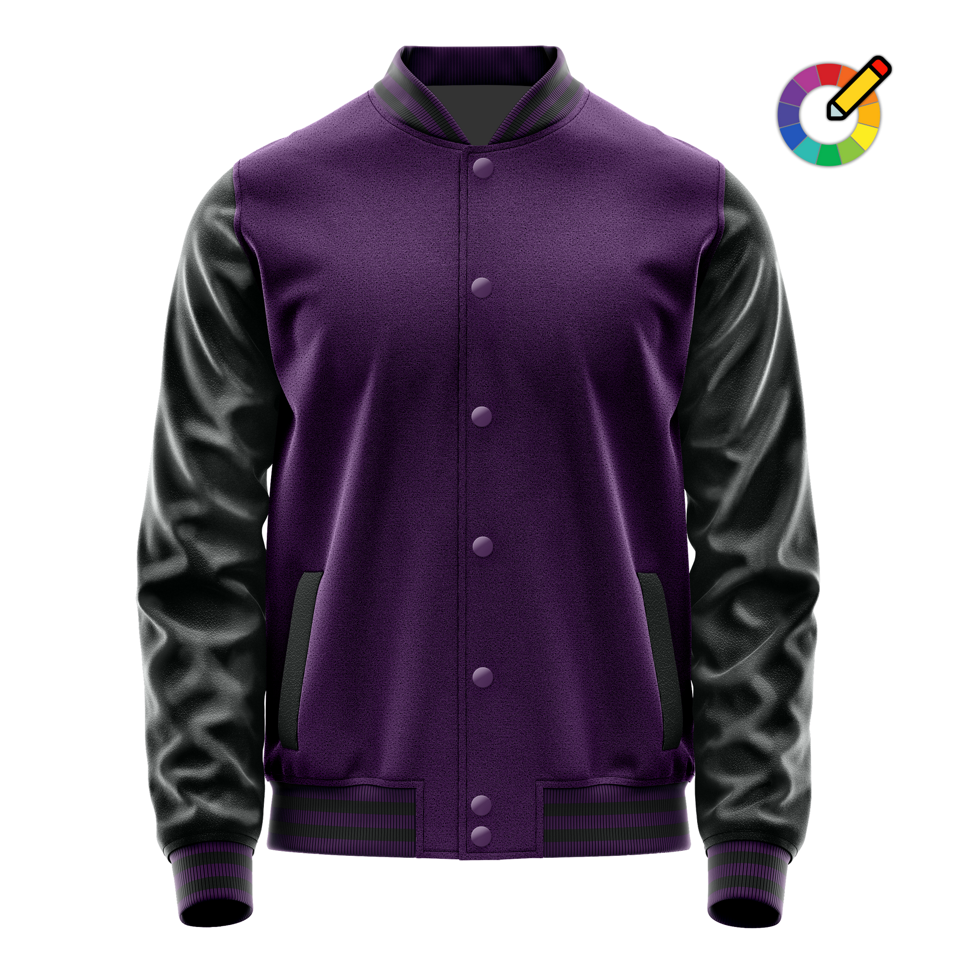 Purple & Black Leather Varsity Jacket JG07170717