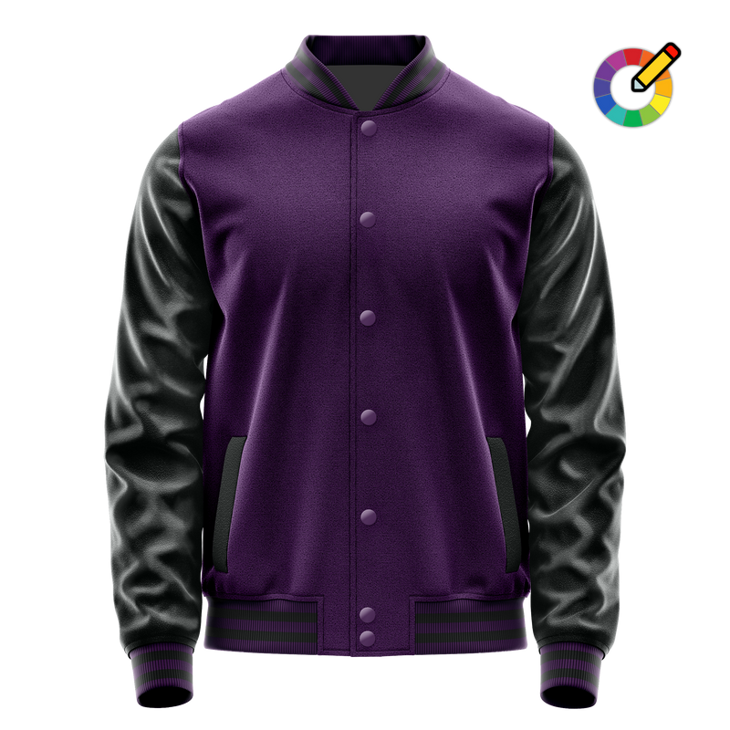 Purple & Black Leather Varsity Jacket JG07170717