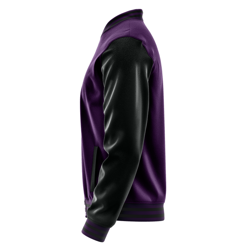 Purple & Black Leather Varsity Jacket JG07170717