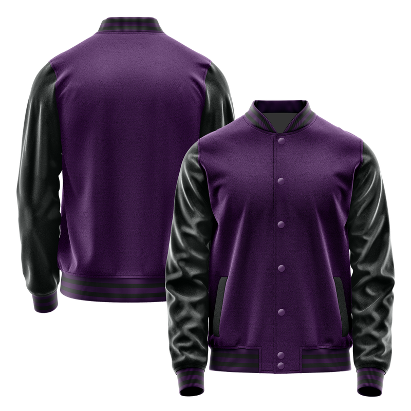 Purple & Black Leather Varsity Jacket JG07170717