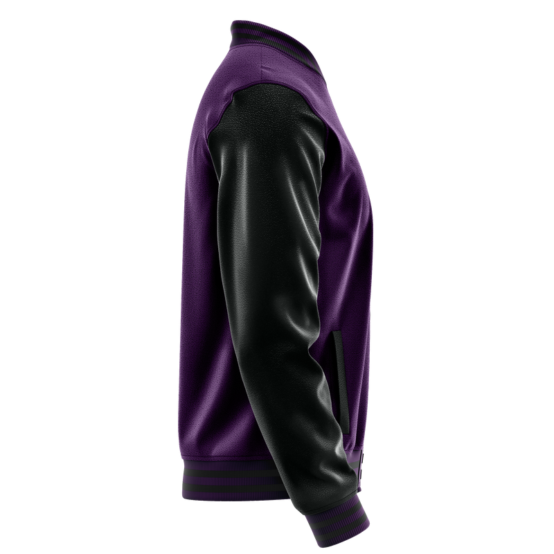 Purple & Black Leather Varsity Jacket JG07170717