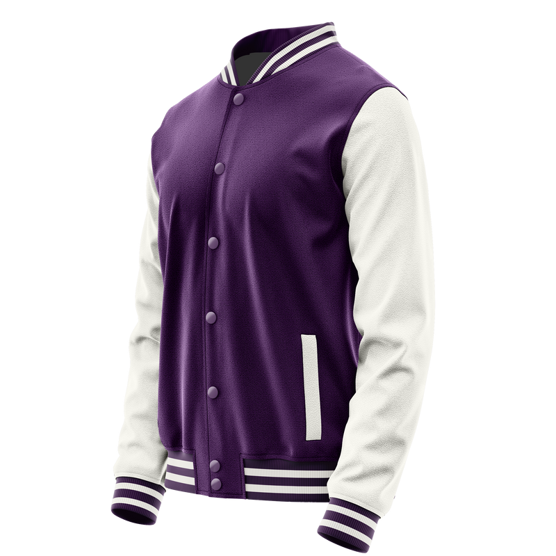 Purple & White Leather Varsity Jacket JG07180718