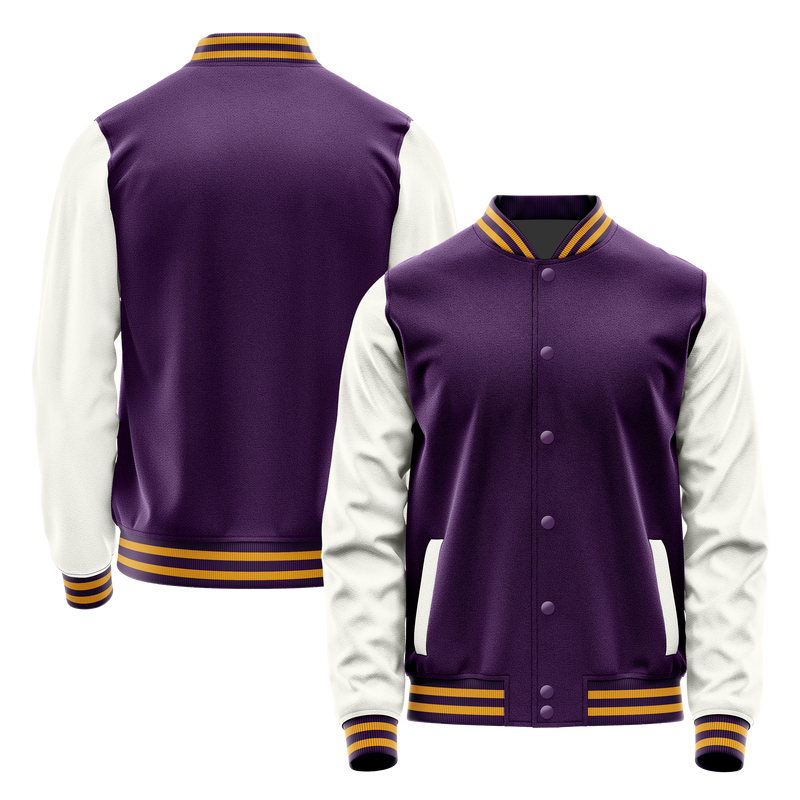 Purple & White Leather Varsity Jacket JG07180719