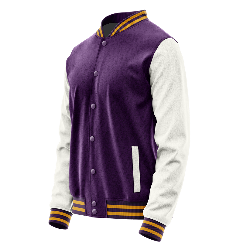 Purple & White Leather Varsity Jacket JG07180719