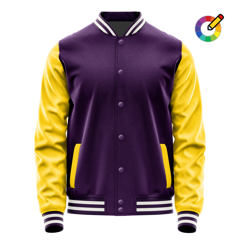 Purple & Gold Leather Varsity Jacket JG07300718