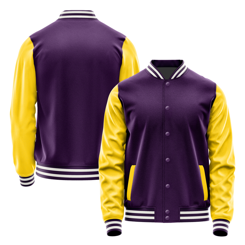 Purple & Gold Leather Varsity Jacket JG07300718