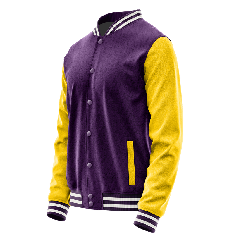 Purple & Gold Leather Varsity Jacket JG07300718