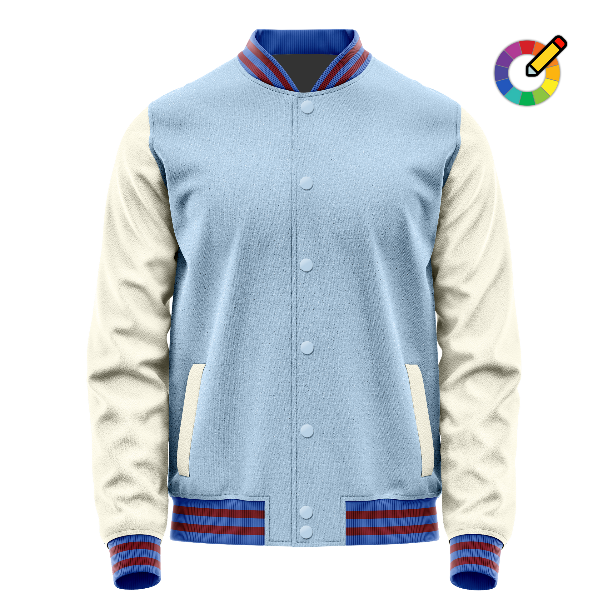 Light Blue & Cream Leather Varsity Jacket JG08030915